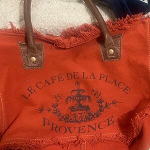 Myra Bag Vibrant Orange Tote with Brown Accents